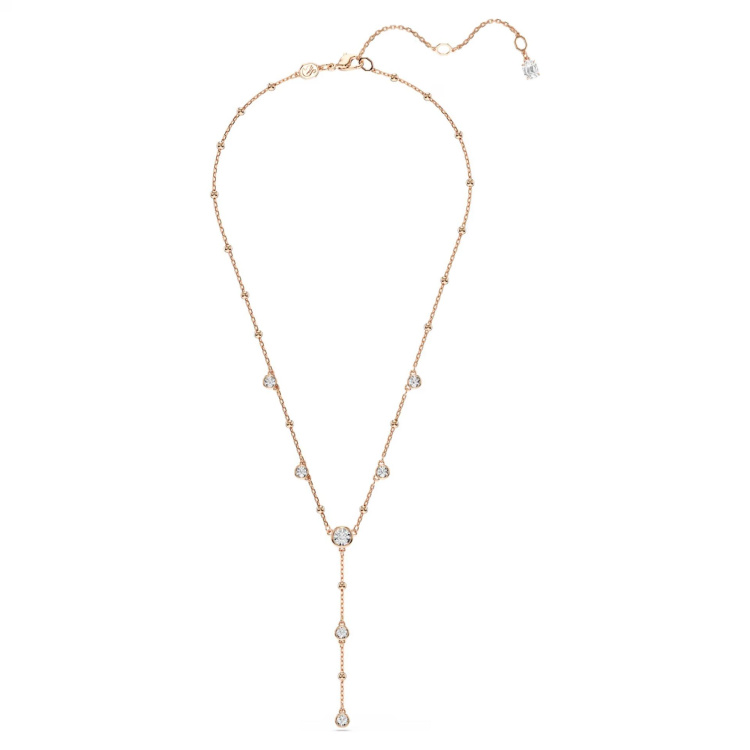 Imber Y necklace Round cut, White, 18K rose gold finish